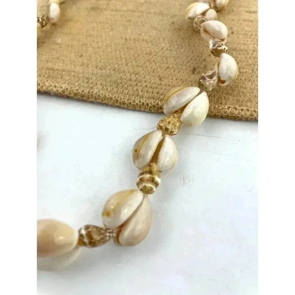 VTG Cowrie Shells Natural Seashells Beaded Long Necklace Handmade 36" - Picture 3 of 9